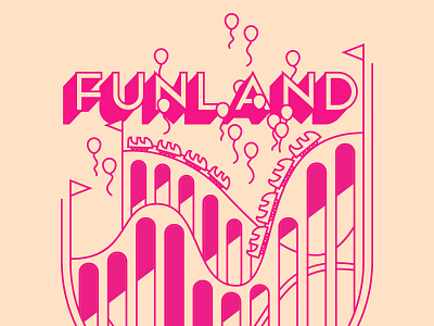 Funland! amusement park balloons carnival festival fun logo rollercoaster theme park