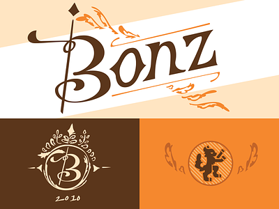 Bonz 2 beer bonz cat design hearldry label orange type typography wheat