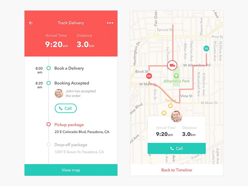 Track Delivery Screen app booking delivery ios map minimal mobile parcel trace tracking ui ux