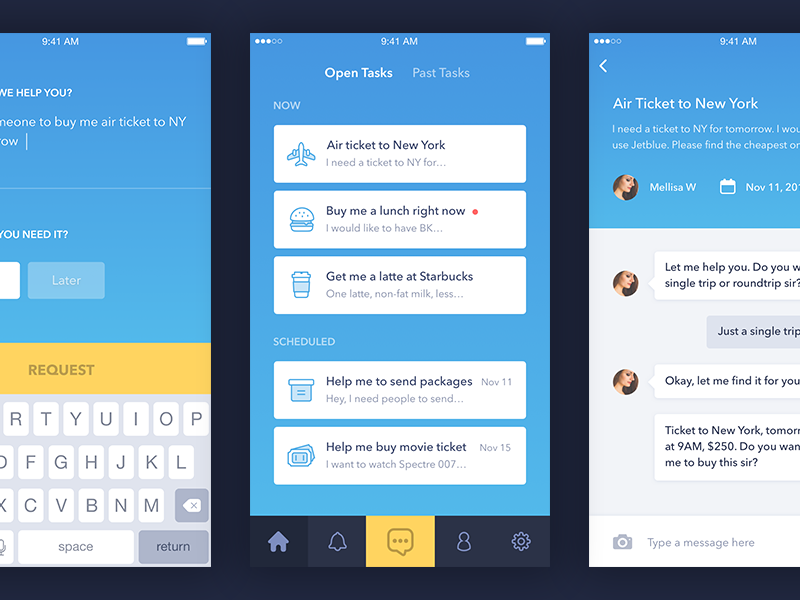 Personal Assistant App app blue clean flat icon ios minimal mobile tab ui ux