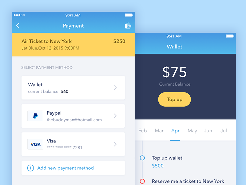 Payment Screen from Personal Assistant App app blue clean flat ios minimal mobile payment ui ux wallet