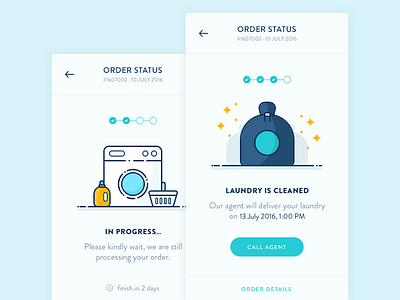 Order Status Screen - Laundry App icon illustration laundry app minimal mobile order screen ui ux wash