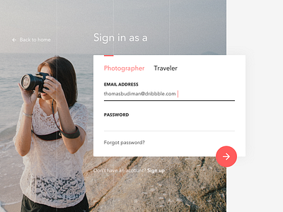 Sign in Screen clean login minimal photographer sign in sign up traveler white