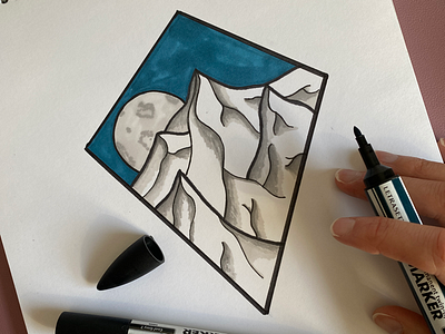 Mountains hand drawn illustration promarker