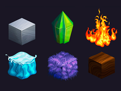 Vector Materials crystal fire metal water wood