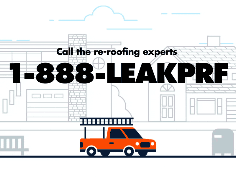 1-888-LEAKPRF animation business drive house leak motion neighborhood roof roofing truck
