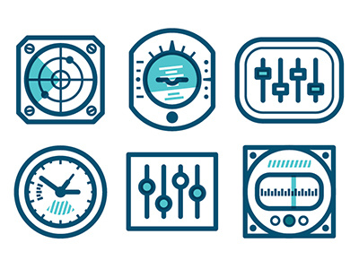 Panel Icons altimeter artificial horizon buttons icons illustration knobs meter objects sonar