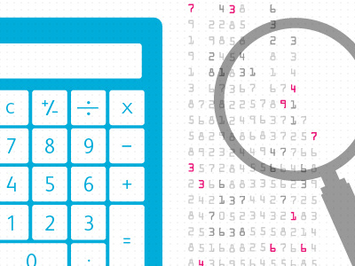 Research calculator data illustration infographic magnifying glass numbers research