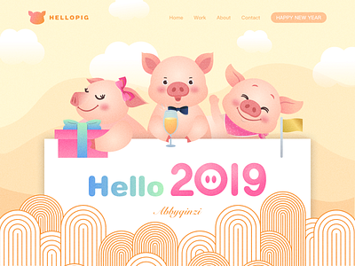 Hello 2019 , happy new year! 2019 happy new year hello 2019 illustration pig