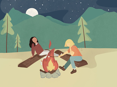 Camping calm character collage graphic illustration outdoors procreate texture vector