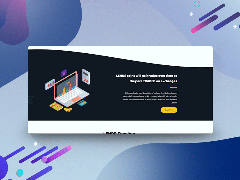 Lendr Landing Page (continued) ux ui scrollanimation animation motion graphics chartsgraphs illustration buildings design cryptocurrency creative