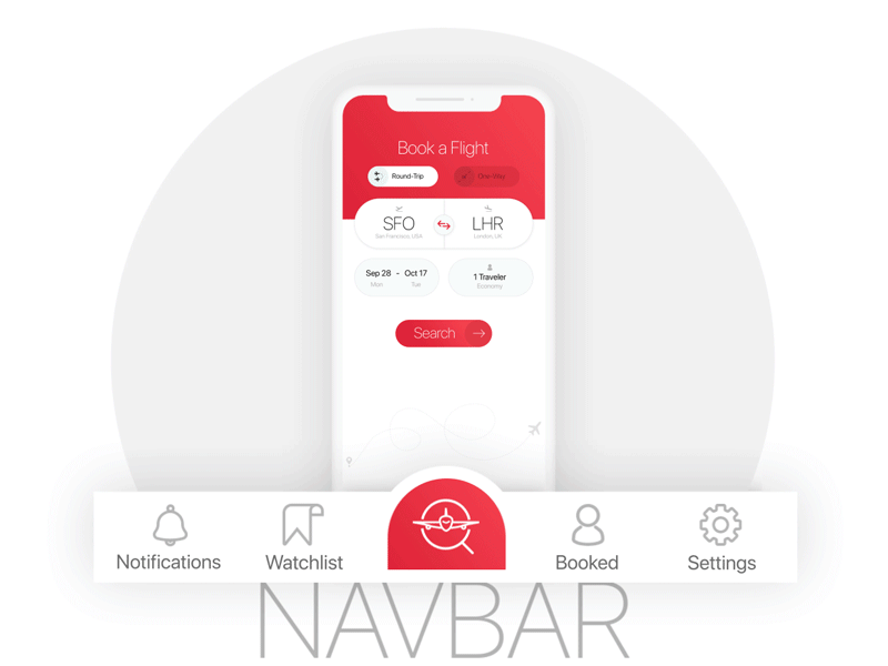 BookAir - Navbar app design app functionality app ui app ui kit app ux booking app design flat flat design flight booking flight booking app ui kit illustration interface design minimal minimal app design red color red gradient ui kit