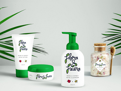 Flora & Fauna brand identity commercial cosmetics graphic design green hand lettering icon illustration logo nature product packaging vector