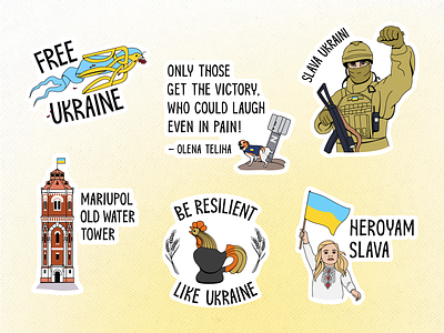 Freedom For Ukraine (sticker pack) animal architecture city country donate flag flat freedom graphic design illustration landscape man people quotes resilience sovereign stickers symbols ukraine vector