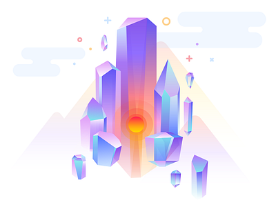 Crystal grotto clouds coin cryptocurrency crystal gradient grotto investment mountain platform sun