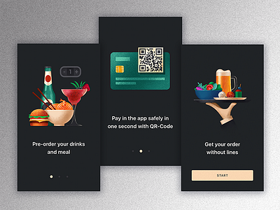 Steps illustration application beer burger card drinks food grain illustration noodles salad screens service