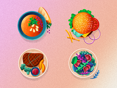 Food icons application burger drinks food grain salad service soup steak