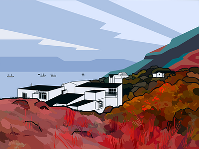 Autumn sea autumn building colors fall geometric house landscape mountains sea sky