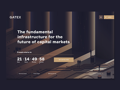 Gatex Landing page Illustration blockchain building business columns cryptocurrency digital finance gradient hall illustration light people platform shadows