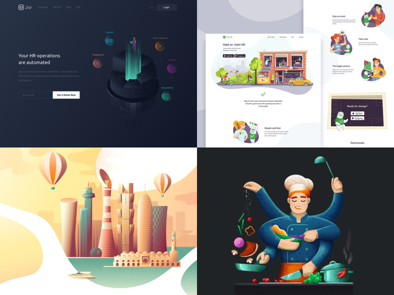 2018 life qatar best products vegitables chef street people texture flat gradient city mascot character landing web illustration