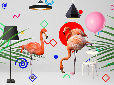 Zoop abstract animal collage colorful exotic flamingo graphic design light tropical