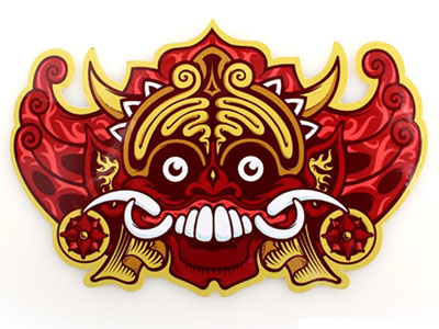 Sticker bali barong mask gaunty illustration sticker