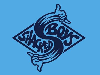 Shacked Boys bodyboarding logo shaka surfing typography wave