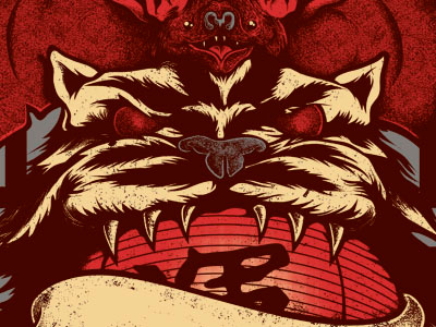 Chinese good luck WIP 2 illustration stippling luck red bat tiger lantern