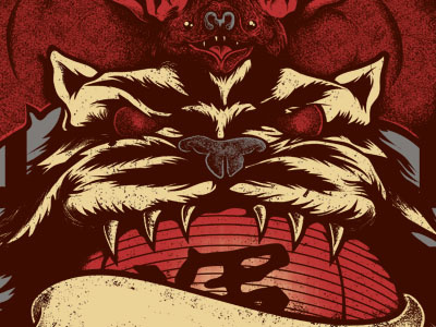 Chinese good luck WIP 2 bat illustration lantern luck red stippling tiger