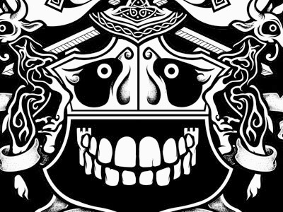 Coat of arms 3 gaunty illustration coat of arms black white celtic knotwork teeth skull goat sword banner