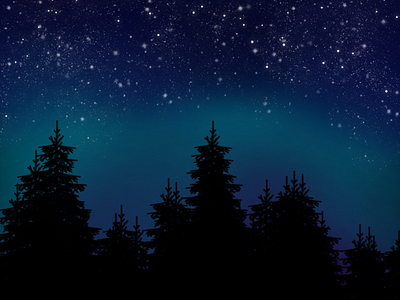 Northern Lights digital art midnight sky northern lights procreate trees