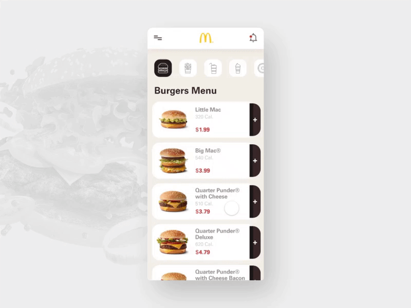 Add to cart animation app burger cart coin design flip mcdonalds microinteraction mobile motion shop shopping ui ux