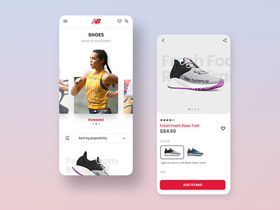 New Balance app fitness mobile running shoe slider sport ui ux