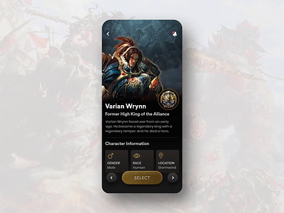 WoW Character Pick app background character dark deep gaming interaction mobile motion parallax scaling slide ui ux warcraft wow