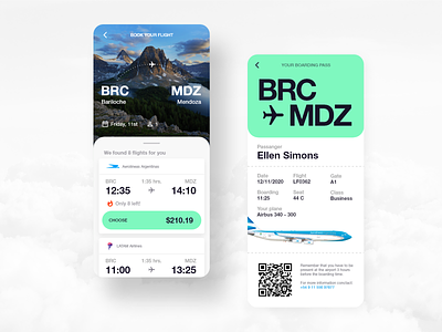 Flight booking and boarding pass airline boarding book booking cloud design flight mobile pass plane planet qr reservation search travel trip ui ux world