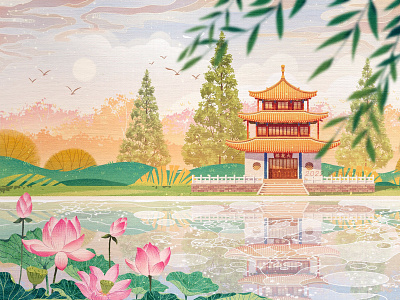 Chinese architectural scenery：Daguan Building building buildings chinese culture design drawings illustration