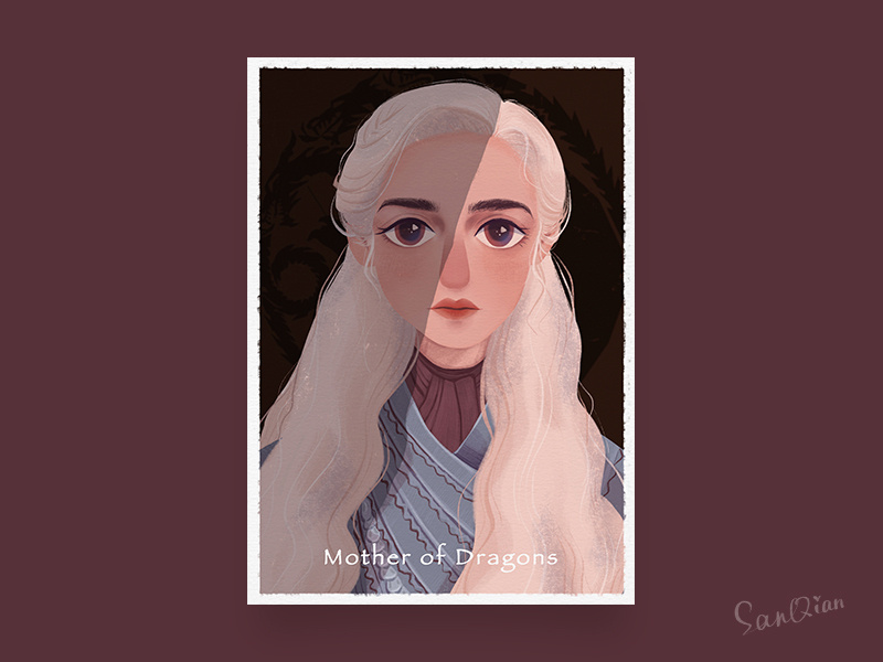 Mother of Dragons episode show actress illustration unburnt game of thrones silver lady mother dragon queen quenn daenerys of the house targaryen characer got