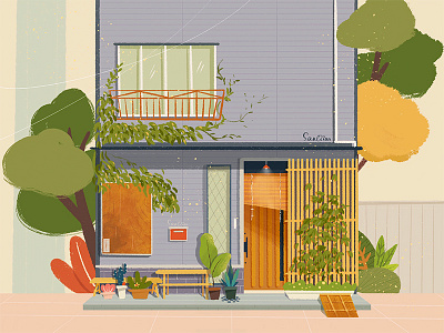 A Private House building buildings design drawings gardens green illustration japan life plants private house tokyo tree