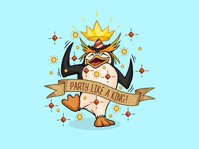 Party like a king character design party penguin sticker stickes