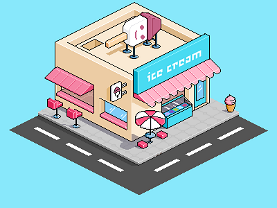 Pixel Ice Cream Shop illustration person pixel purple shop
