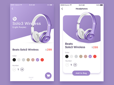 Light Purple app，purple beats clean detail fashion headset music shopping ui
