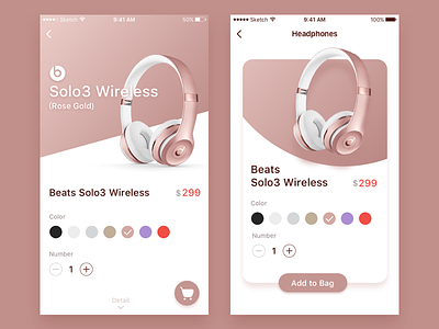 Rose Gold app，rose beats clean detail fashion headset music shopping ui