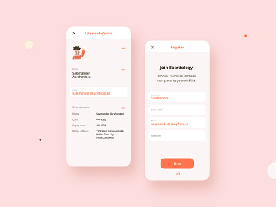 Boardology App app design edit interactive orange pink product profile register setting ui ux