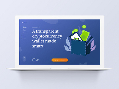 Bitsy Landing Page crypto wallet cryptocurrency fintech interactive landing page neon colors orange purple ui ux web