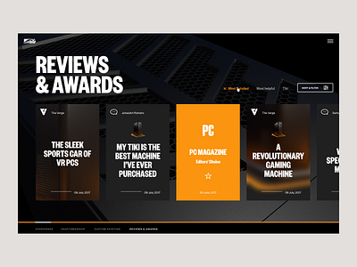 Falcon Northwest Reviews & Awards filters gallery interactive navigation orange reviews timeline ui ux web