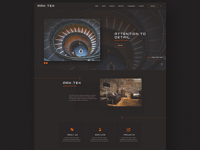 Ark.Tek Architect Website UI borwn orange pattern staircase texture ui ux web design website