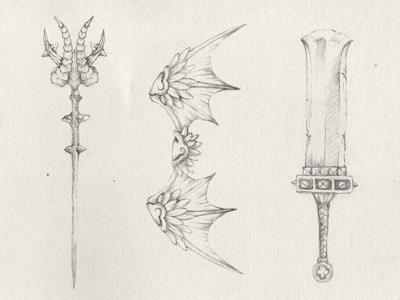Concept — weapons bow concept game rpg sketch staff sword