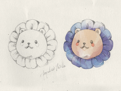 Popolionhead bear concep cute lion sketch watercolor