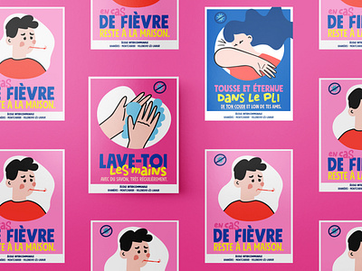 école covid-19 covid 19 fever illustration poster