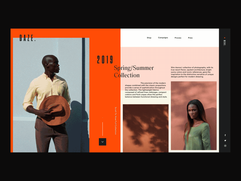 Daze Collection Page Scroll Transitions 3d after effects animation collection colors design ecommerce fashion gallery grid interaction layout motion photography typography ui ux web